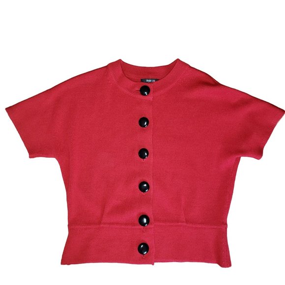 Style & Co Petite Red Short Sleeved Sweater Size S Wool Blend Full Button - Picture 4 of 9